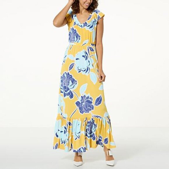 IMAN Global Chic Drapey Knit Tiered Maxi Dress LP NWT - Picture 1 of 8
